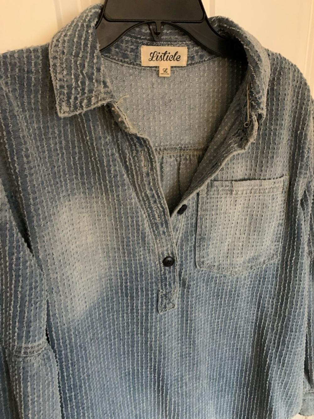 Blue Washed Ribbed Pullover Shirt - Picture 5 of 8